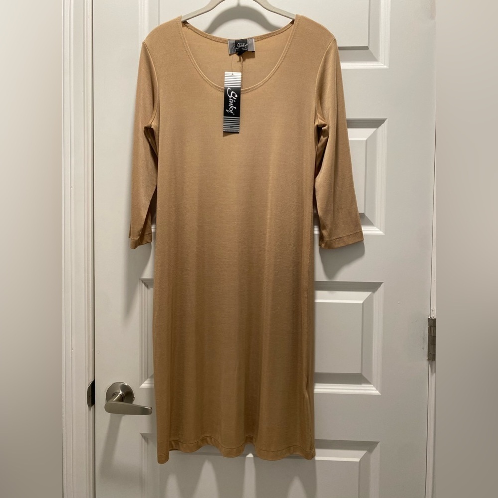 New Slinky Brand Tan Taupe Nude Bodycon Dress Midi XS
